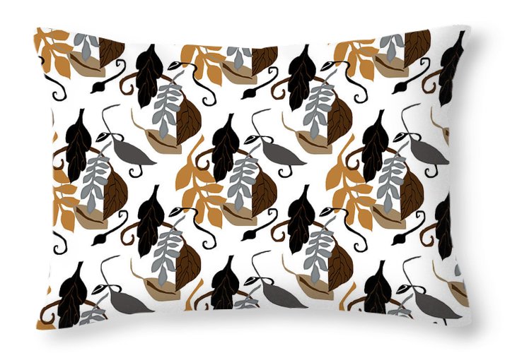 Gray Brown Black Neutral Leaves - Throw Pillow
