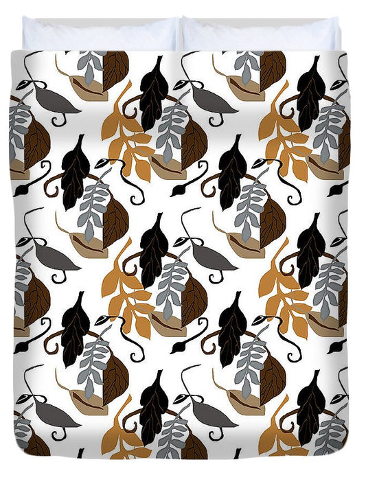 Gray Brown Black Neutral Leaves - Duvet Cover