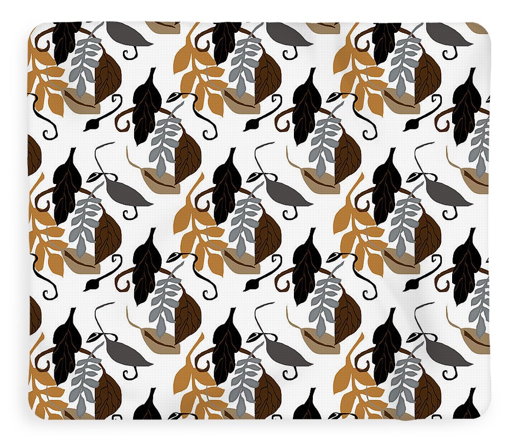Gray Brown Black Neutral Leaves - Blanket