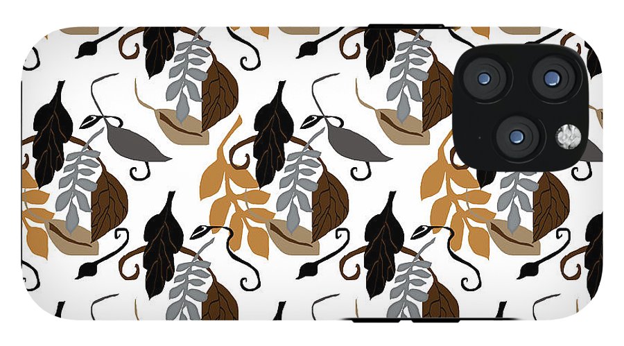 Gray Brown Black Neutral Leaves - Phone Case