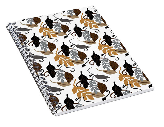 Gray Brown Black Neutral Leaves - Spiral Notebook