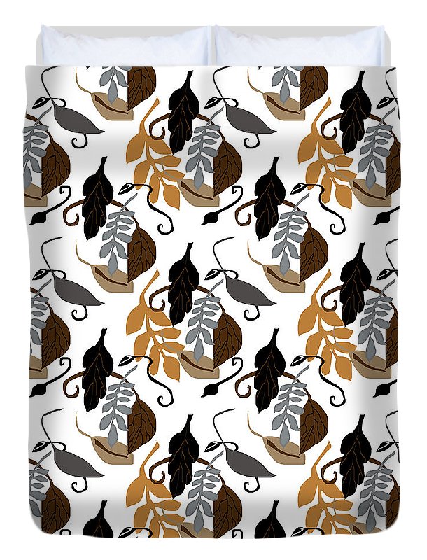 Gray Brown Black Neutral Leaves - Duvet Cover