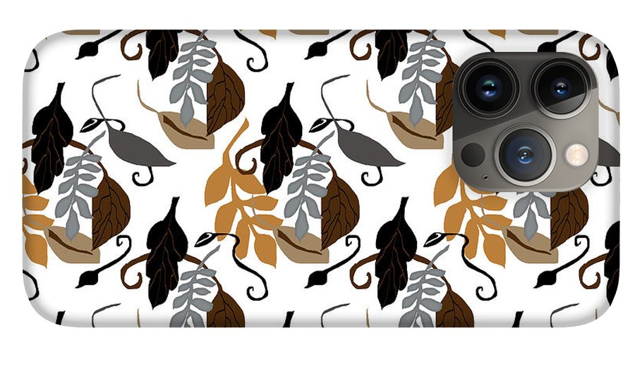 Gray Brown Black Neutral Leaves - Phone Case