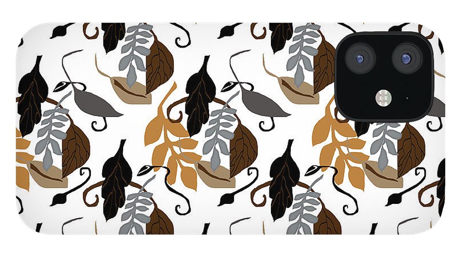 Gray Brown Black Neutral Leaves - Phone Case