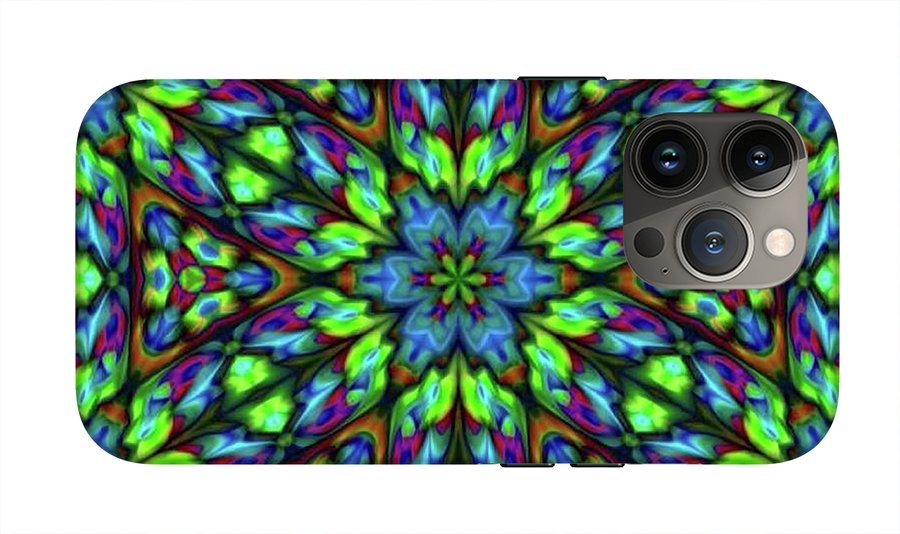 Green Blue Triangle Kaleidoscope - Phone Case