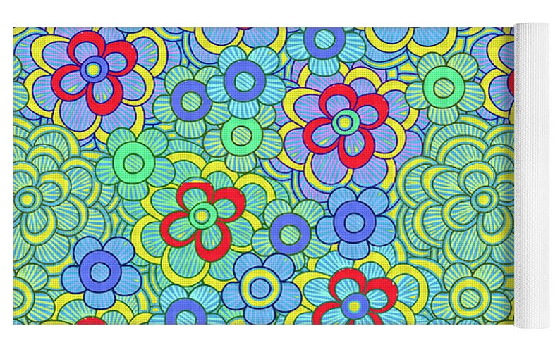 Green Retro Flowers - Yoga Mat