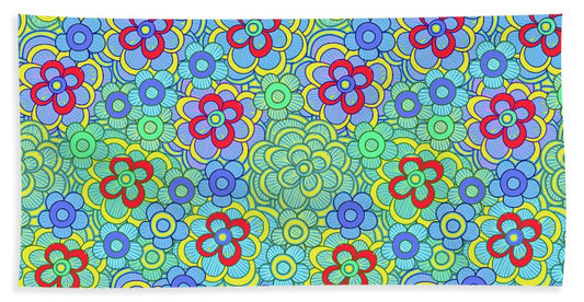 Green Retro Flowers - Bath Towel