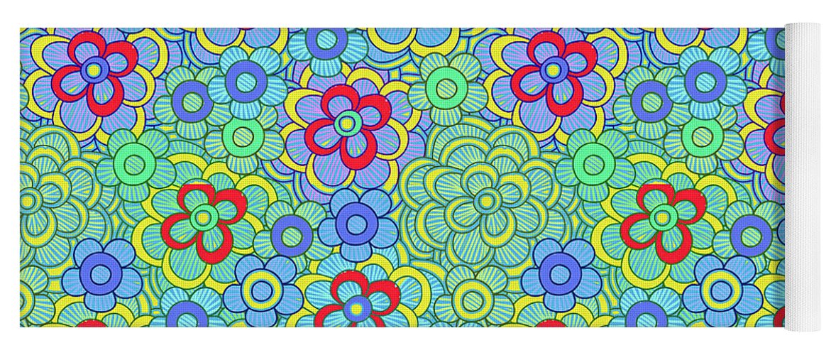 Green Retro Flowers - Yoga Mat