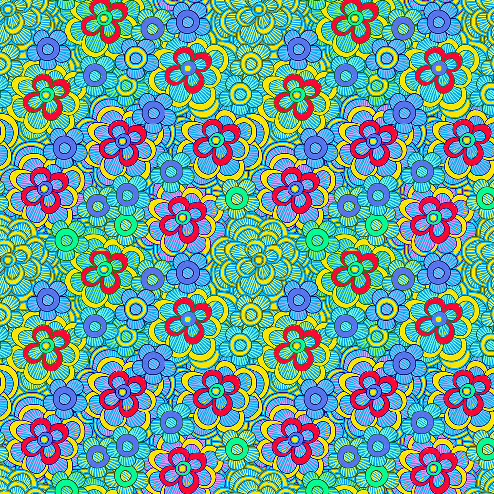 Green retro Flowers Pattern Digital Image Download