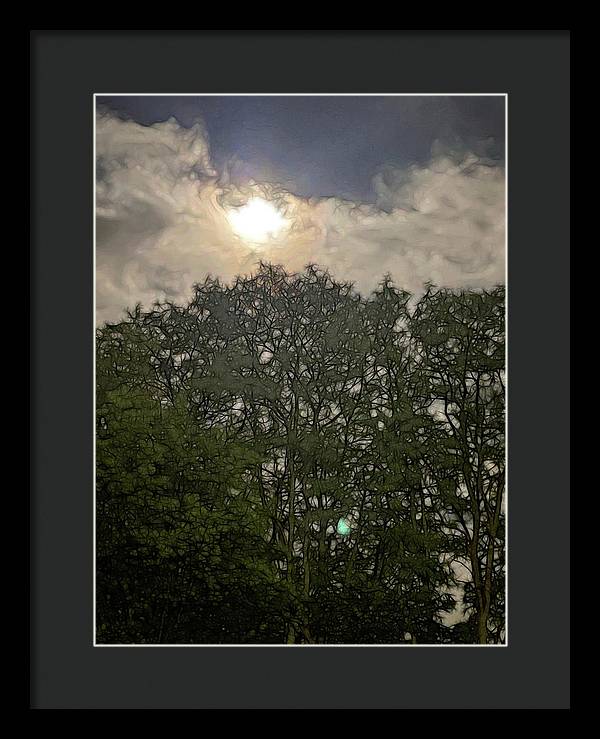 Harvest Moon Over Trees - Framed Print