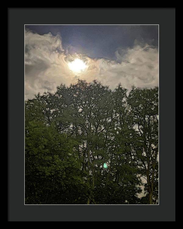 Harvest Moon Over Trees - Framed Print