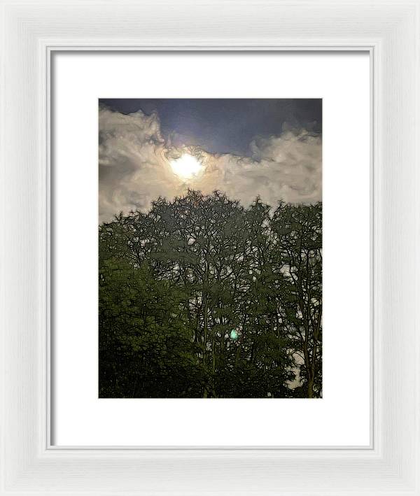 Harvest Moon Over Trees - Framed Print