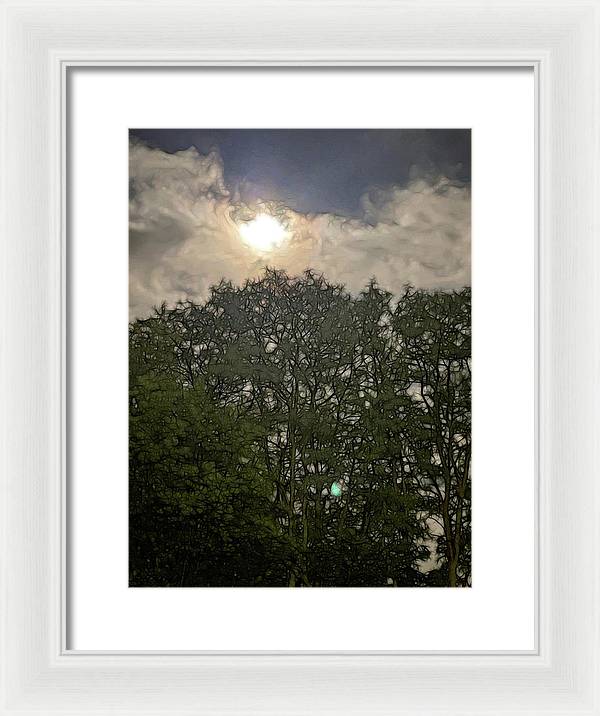 Harvest Moon Over Trees - Framed Print