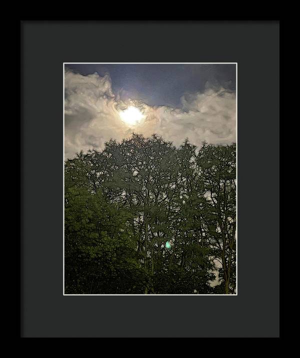 Harvest Moon Over Trees - Framed Print