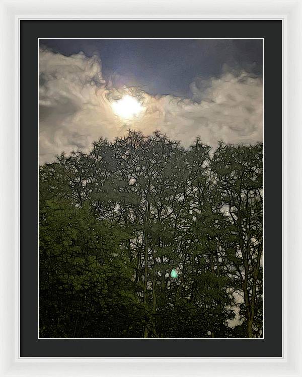 Harvest Moon Over Trees - Framed Print