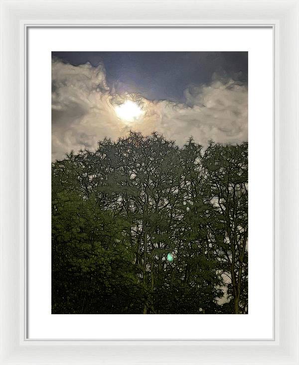 Harvest Moon Over Trees - Framed Print
