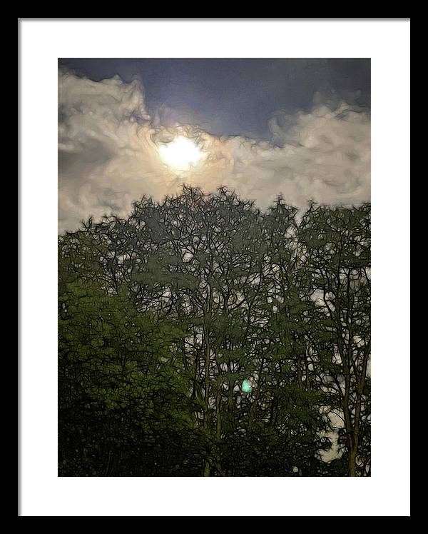 Harvest Moon Over Trees - Framed Print