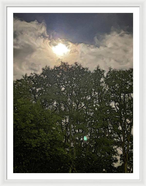 Harvest Moon Over Trees - Framed Print