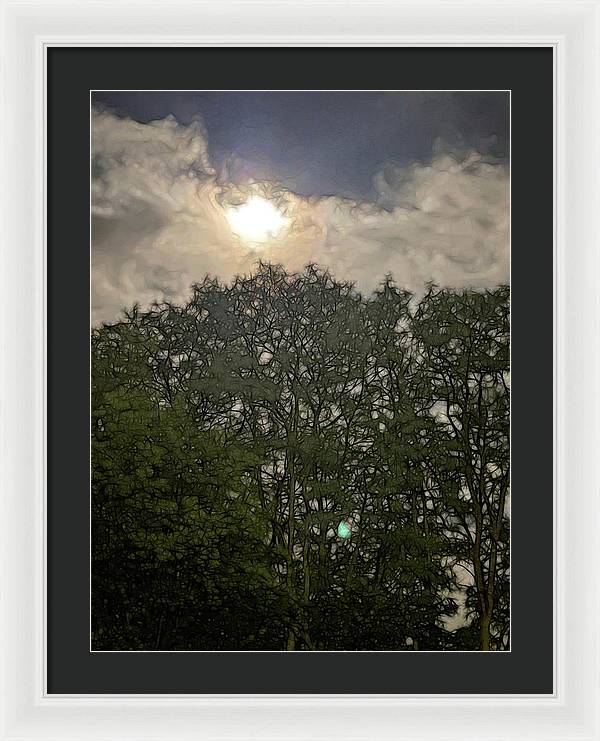 Harvest Moon Over Trees - Framed Print
