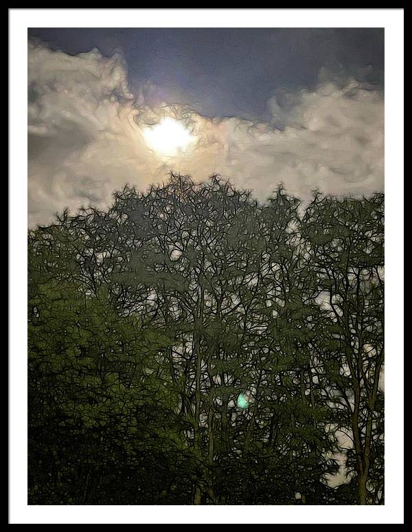 Harvest Moon Over Trees - Framed Print