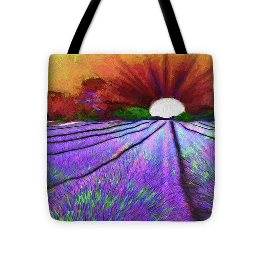 Lavender Field Sunrise - Tote Bag