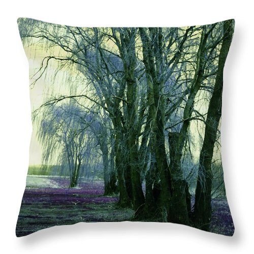 Line of Weeping Willow Trees - Throw Pillow