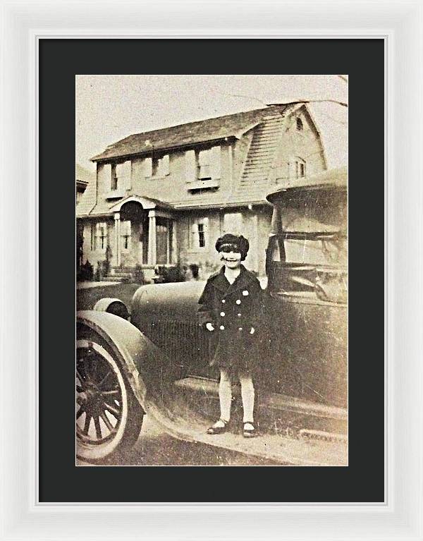 Little 1920s Girl With Car - Framed Print