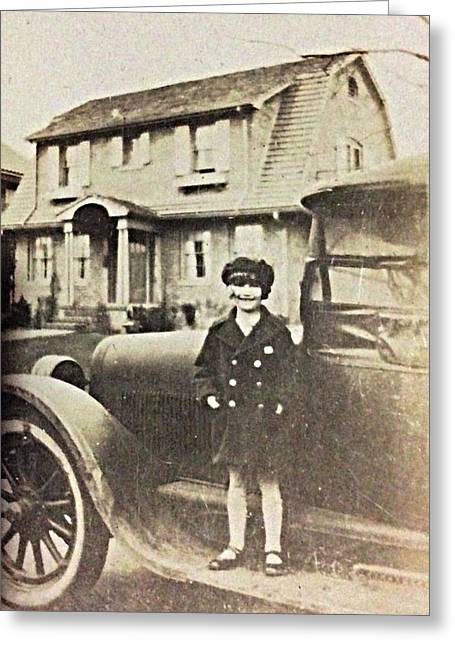 Little 1920s Girl With Car - Greeting Card
