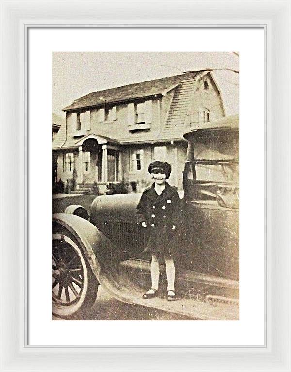 Little 1920s Girl With Car - Framed Print
