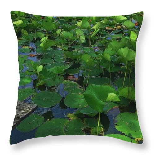 Lotus Pond With Pier - Throw Pillow