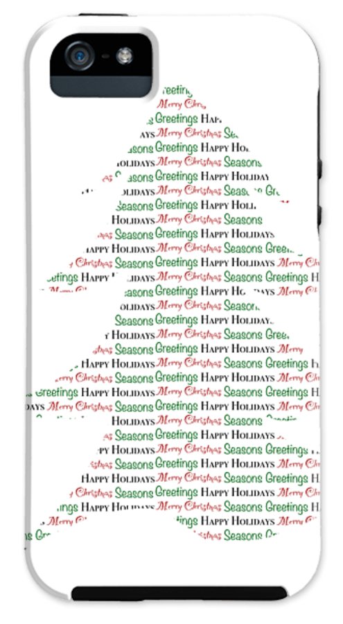 Merry Christmas Tree Text Art - Phone Case
