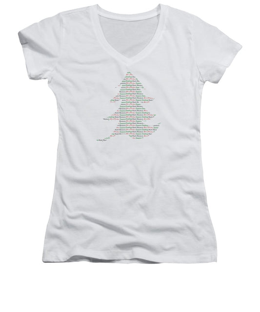 Merry Christmas Tree Text Art - Women's V-Neck