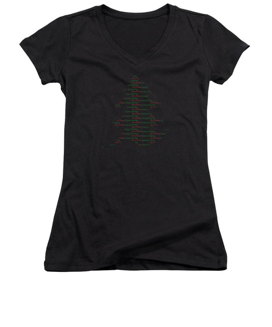 Merry Christmas Tree Text Art - Women's V-Neck