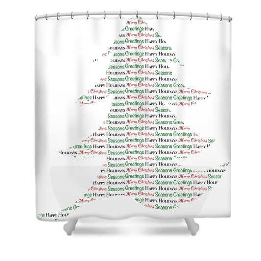 Merry Christmas Tree Text Art - Shower Curtain