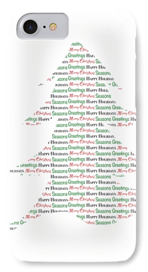 Merry Christmas Tree Text Art - Phone Case