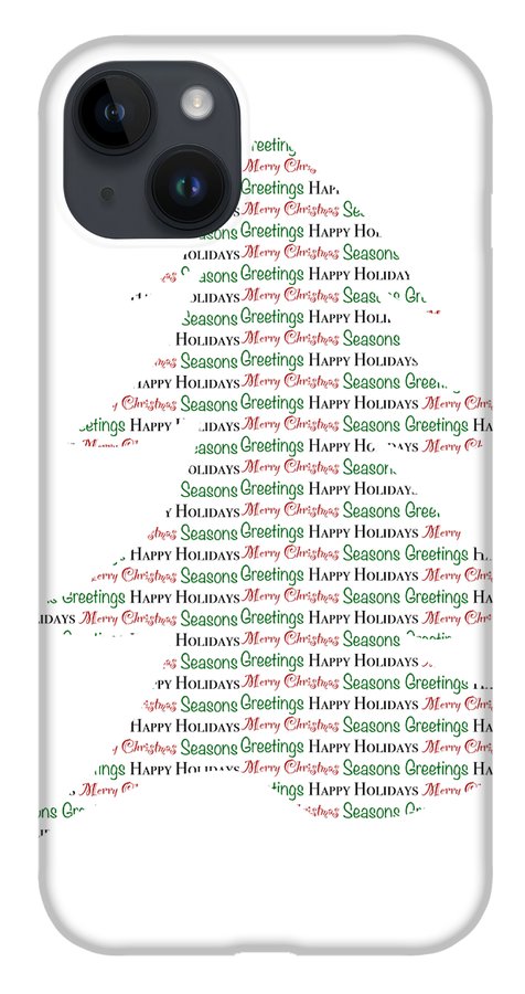 Merry Christmas Tree Text Art - Phone Case