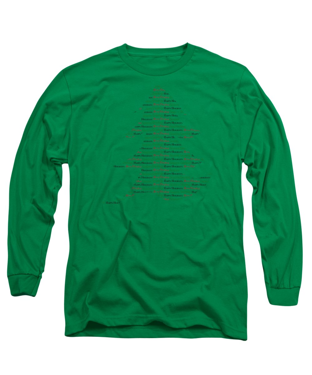 Merry Christmas Tree Text Art - Long Sleeve T-Shirt