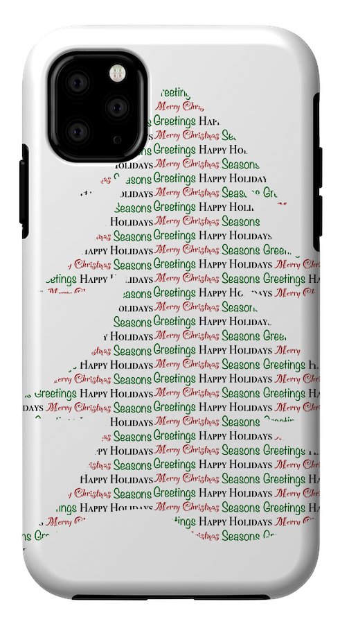 Merry Christmas Tree Text Art - Phone Case