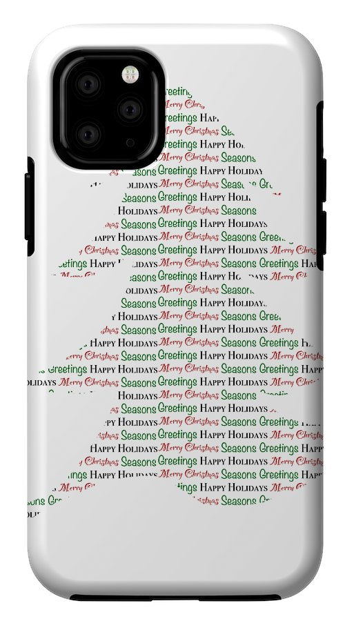 Merry Christmas Tree Text Art - Phone Case
