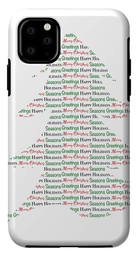 Merry Christmas Tree Text Art - Phone Case