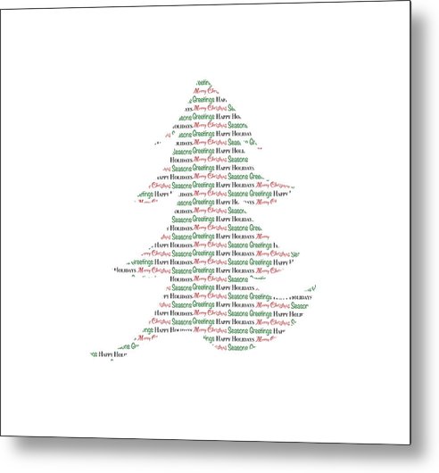 Merry Christmas Tree Text Art - Metal Print