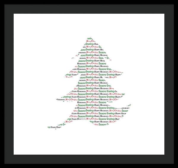 Merry Christmas Tree Text Art - Framed Print