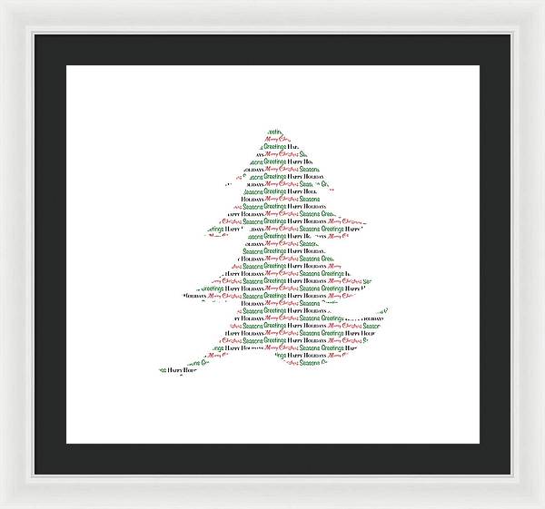 Merry Christmas Tree Text Art - Framed Print