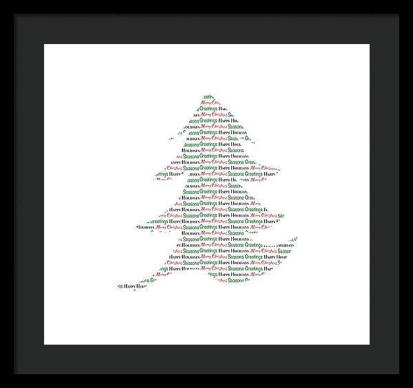 Merry Christmas Tree Text Art - Framed Print