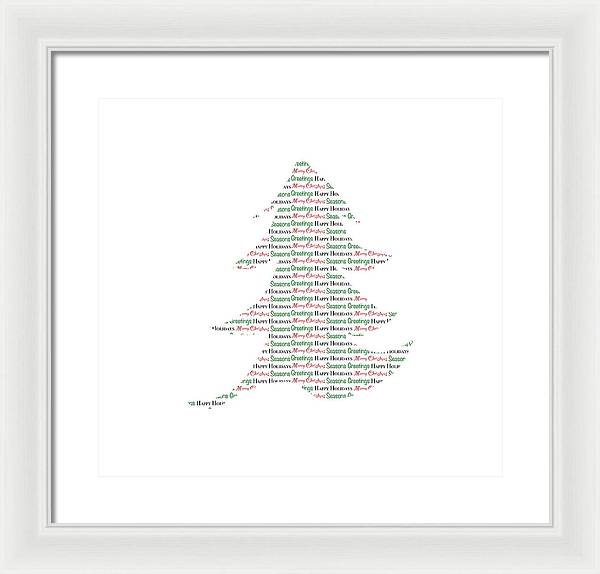 Merry Christmas Tree Text Art - Framed Print