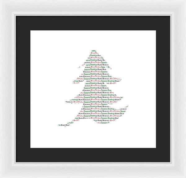 Merry Christmas Tree Text Art - Framed Print