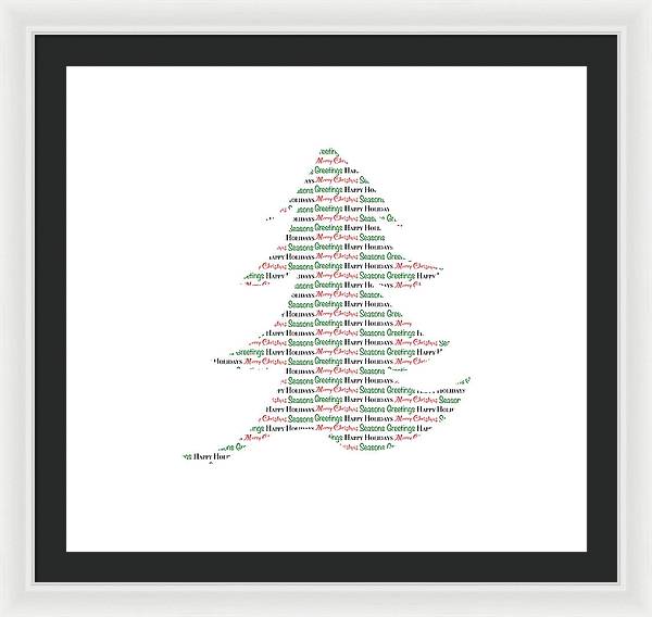 Merry Christmas Tree Text Art - Framed Print