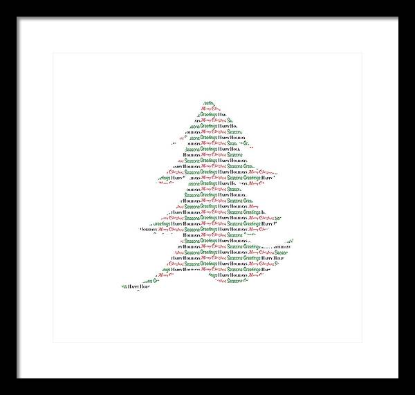 Merry Christmas Tree Text Art - Framed Print