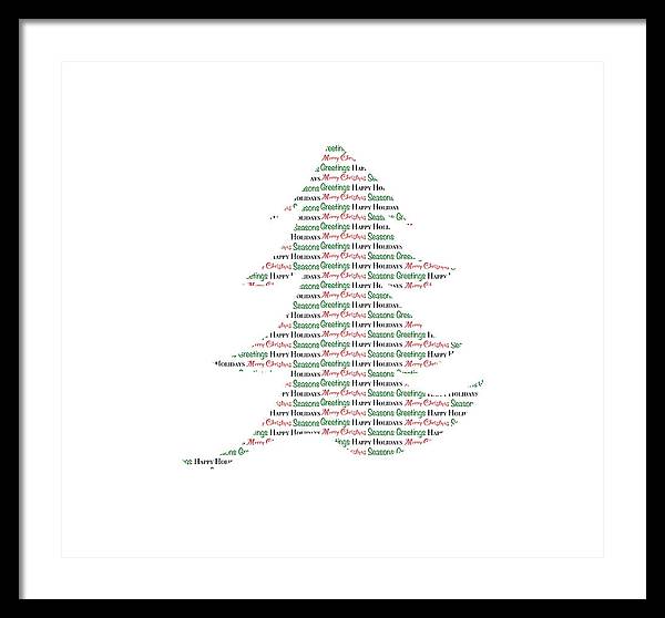 Merry Christmas Tree Text Art - Framed Print