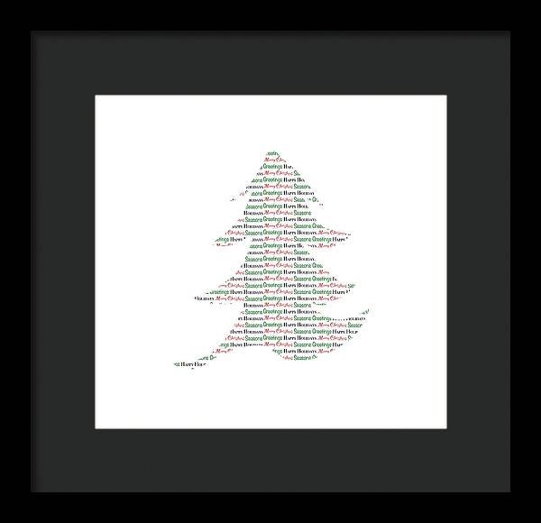 Merry Christmas Tree Text Art - Framed Print